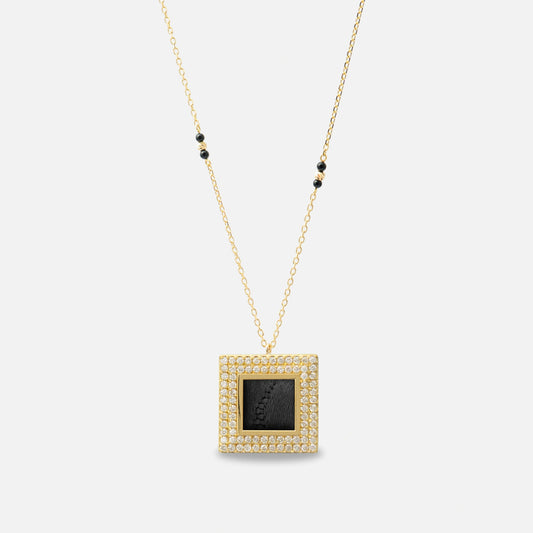 18K Gold Diamond Kiswah Al-Kaabah Rectangular Necklace