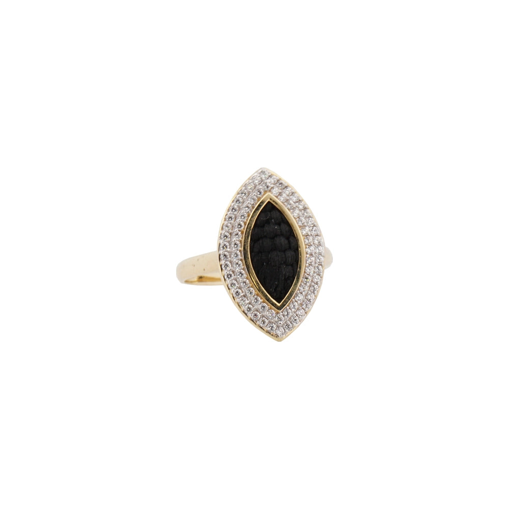 18K Gold Zircon Kiswah Al-Kaabah Marquise Ring