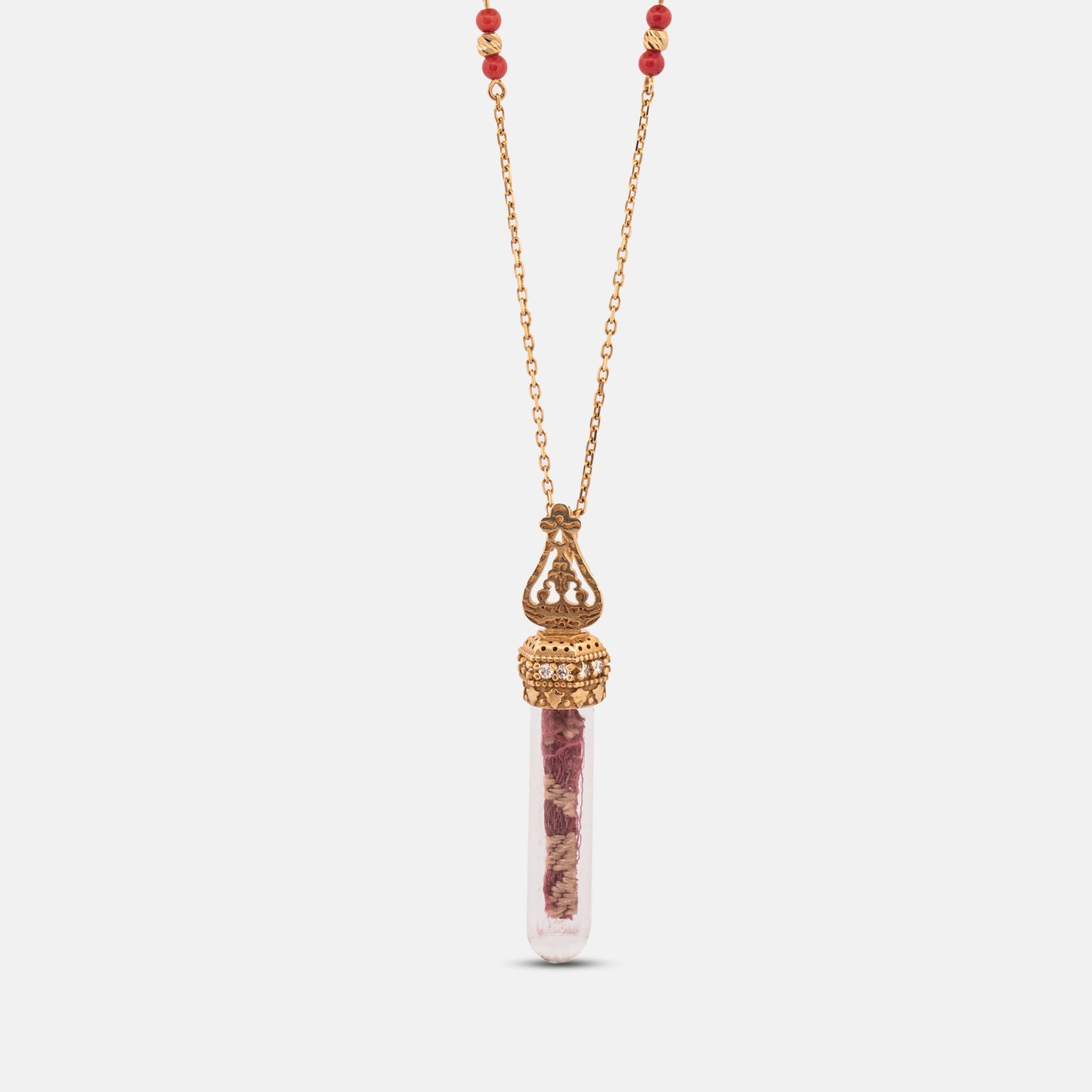 18K Gold Kiswah Al-Kaabah Red Enamel Glass Tube Necklace