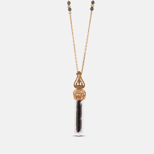 18K Gold Diamond Kiswah Al-Kaabah Glass Tube Necklace