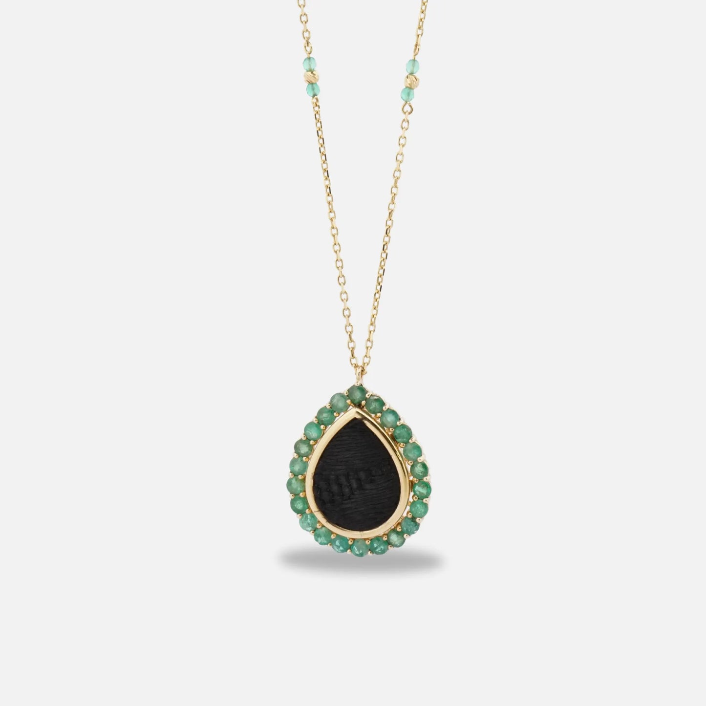 18K Gold Emerald Kiswah Al-Kaabah Drop-Shaped Necklace