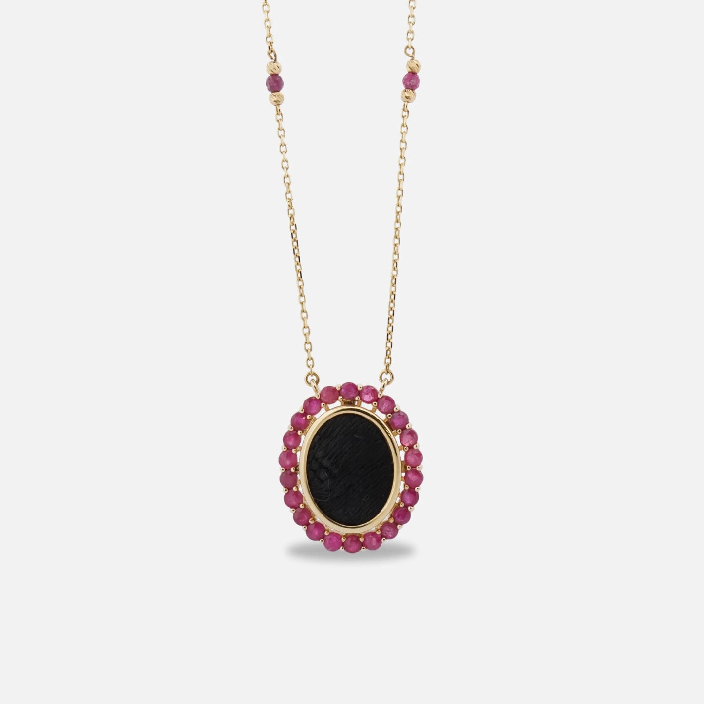 18K Gold Kiswah Al-Kaabah Oval Ruby Necklace