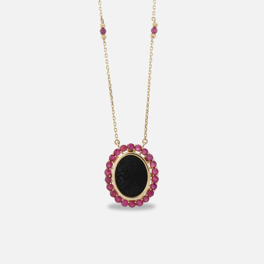 18K Gold Kiswah Al-Kaabah Oval Ruby Necklace