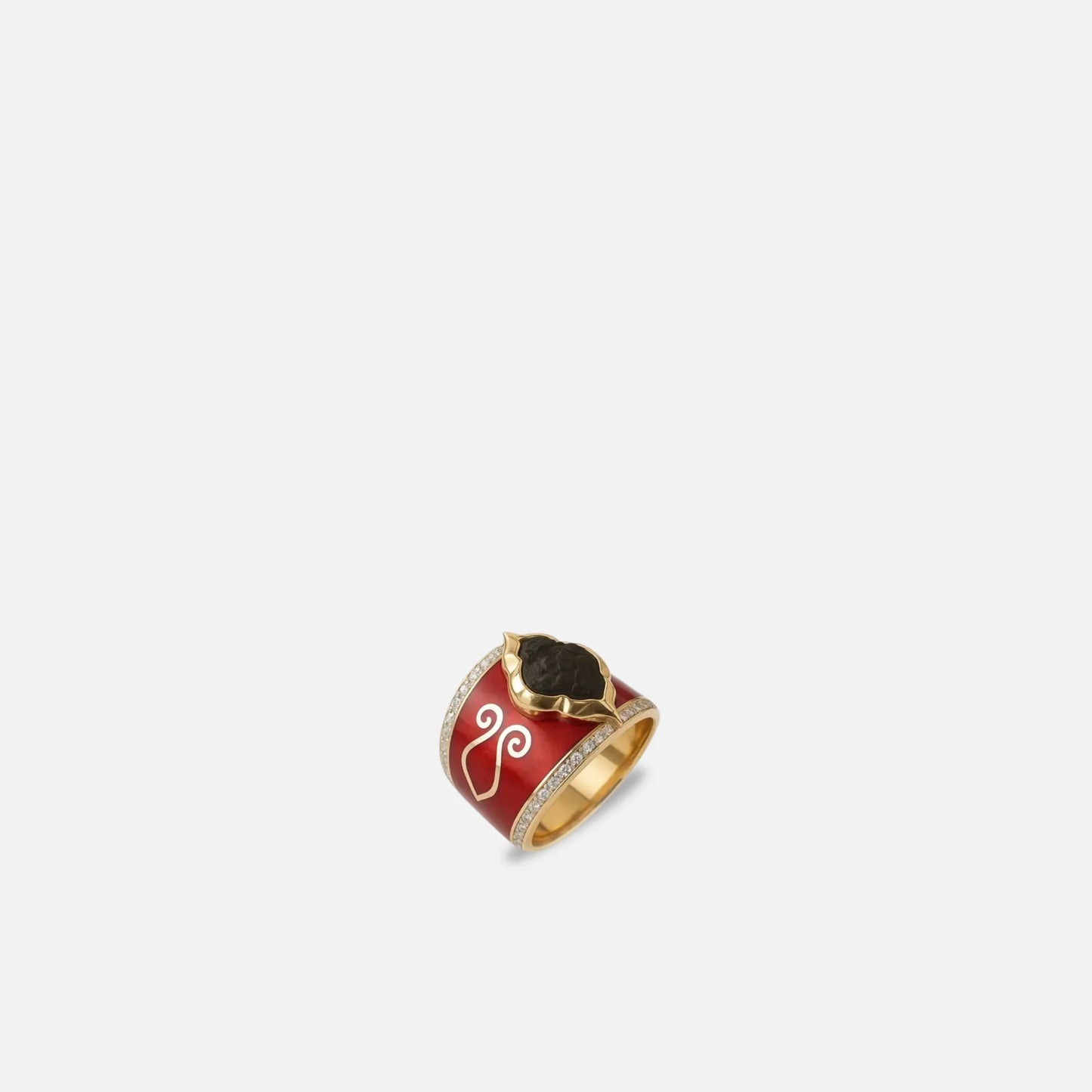18K Gold Diamond Kiswah Al-Kaabah Red Enamel Ring
