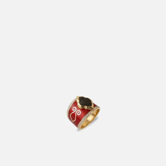 18K Gold Diamond Kiswah Al-Kaabah Red Enamel Ring
