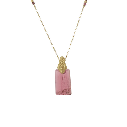 18K Gold Pink Tourmaline Necklace