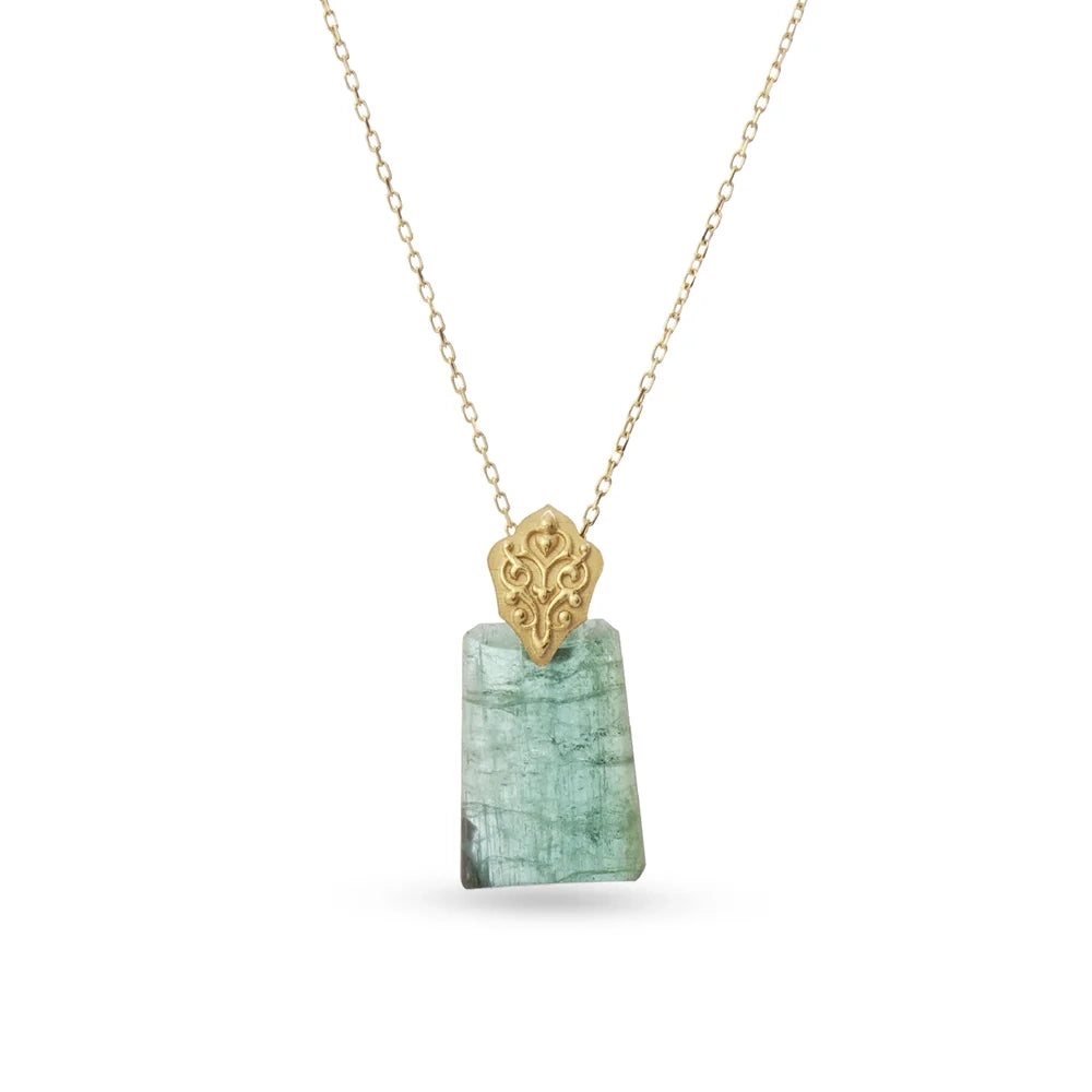 18K Gold Emerald Tourmaline Necklace