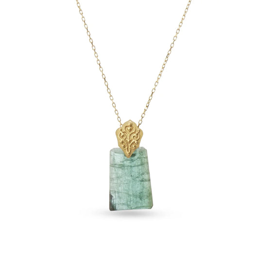 18K Gold Emerald Tourmaline Necklace