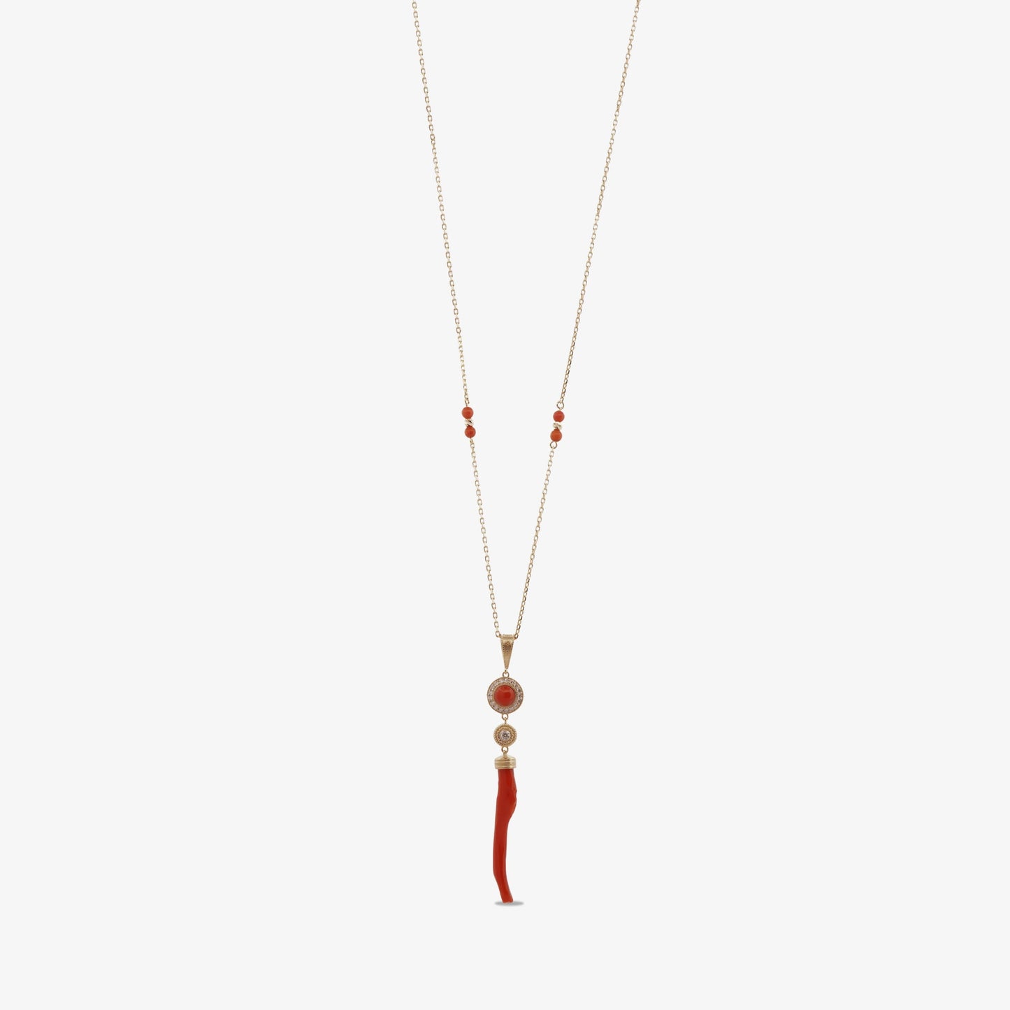 18K Gold Coral and Diamond Necklace