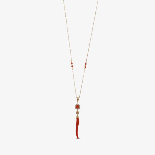 18K Gold Coral and Diamond Necklace