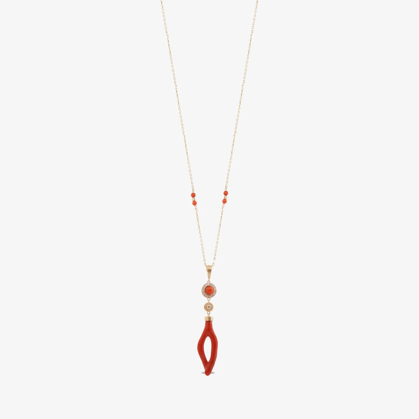 18K Gold Diamond Coral Eye Pendant Necklace