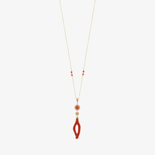 18K Gold Diamond Coral Eye Pendant Necklace