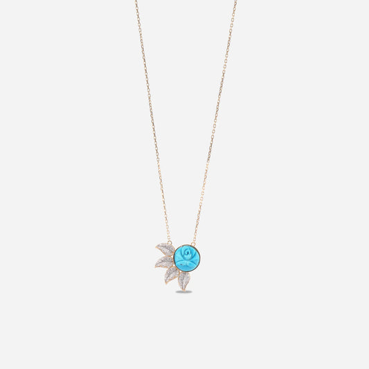 18K Gold Diamond Blue Rose Necklace