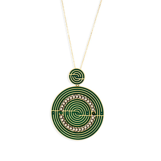 18K Gold Diamond Spiral Design Green Necklace
