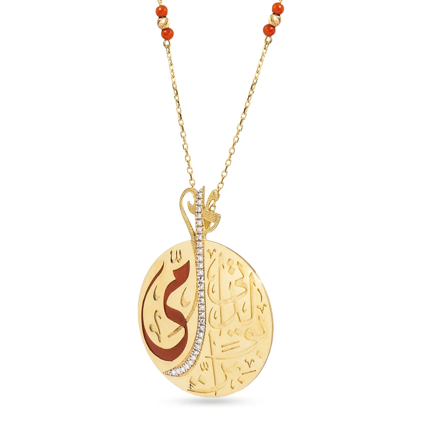 18K Gold Diamond-Studded Red Calligraphy Medal