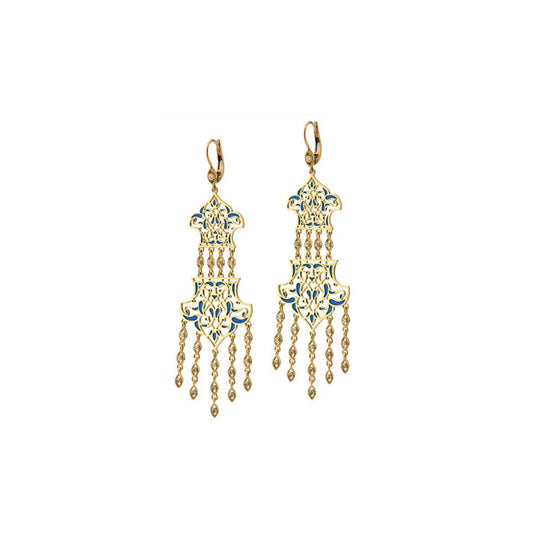 18K Gold Diamond Stained Glass Earrings