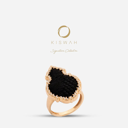 925 Sterling Silver Gold-Plated Zircon Kiswah Al-Kaabah Qandeel Ring