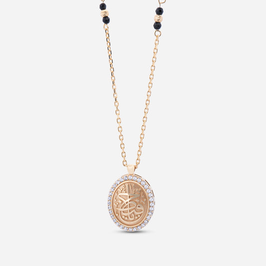 925 Sterling Silver Gold-Plated Zircon Kiswah Al-Kaabah Ya Hafiz Necklace
