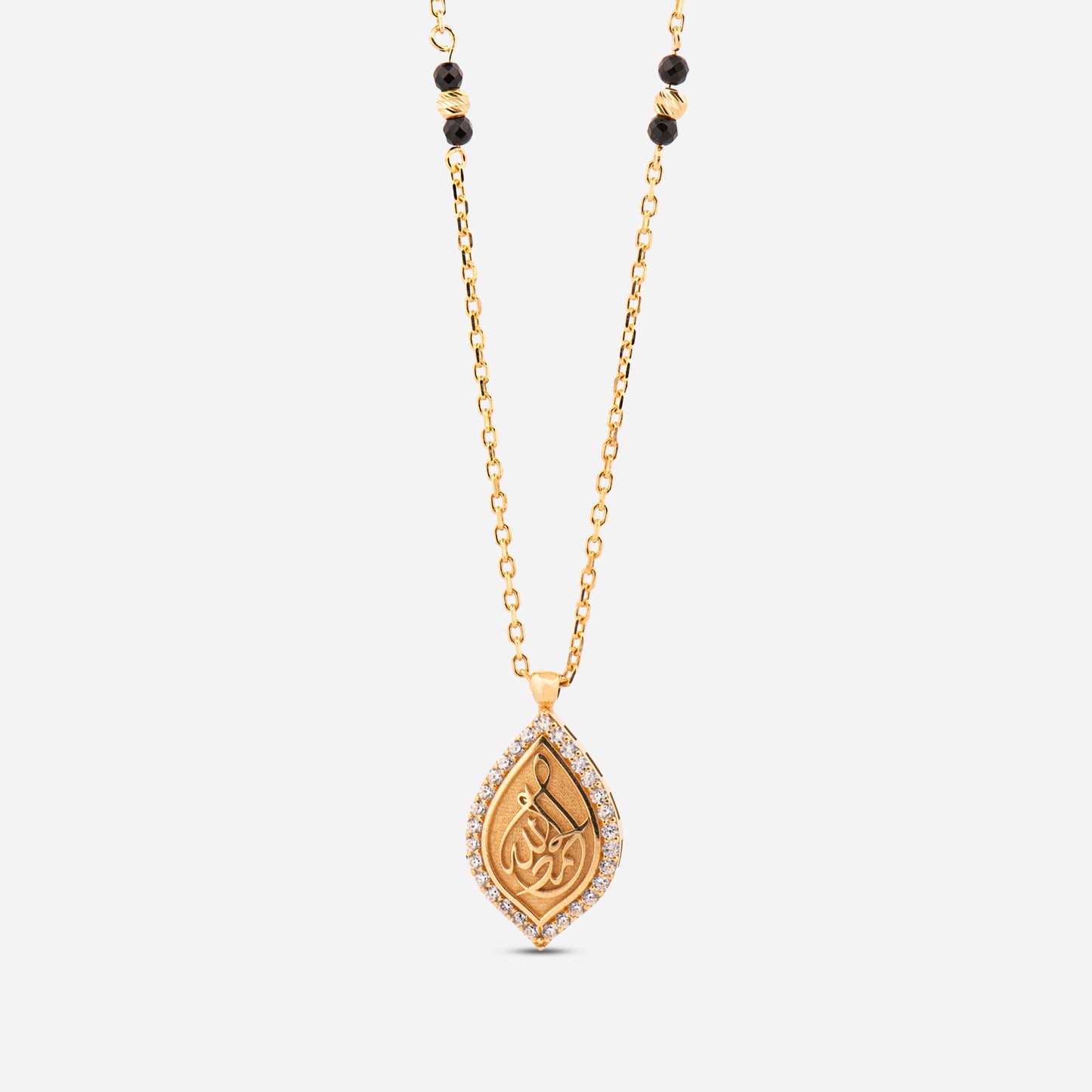 925 Sterling Silver Gold-Plated Zircon Kiswah Al-Kaabah Teardrop El-Hamd Necklace