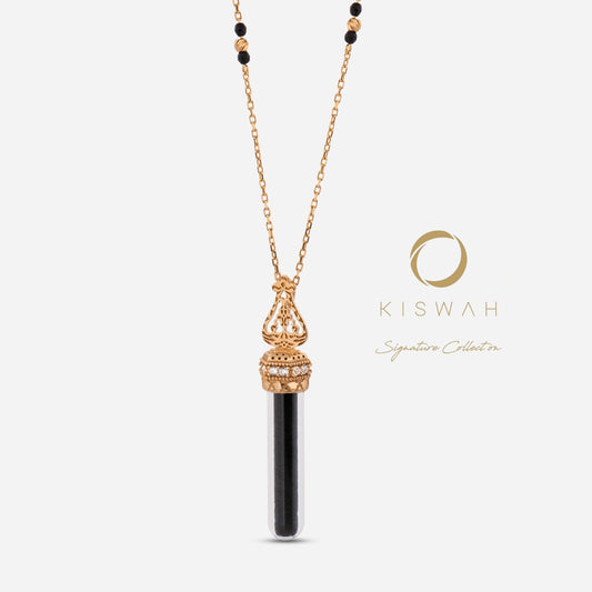 925 Sterling Silver Gold-Plated Kiswah Al-Kabaah Glass Tube Necklace