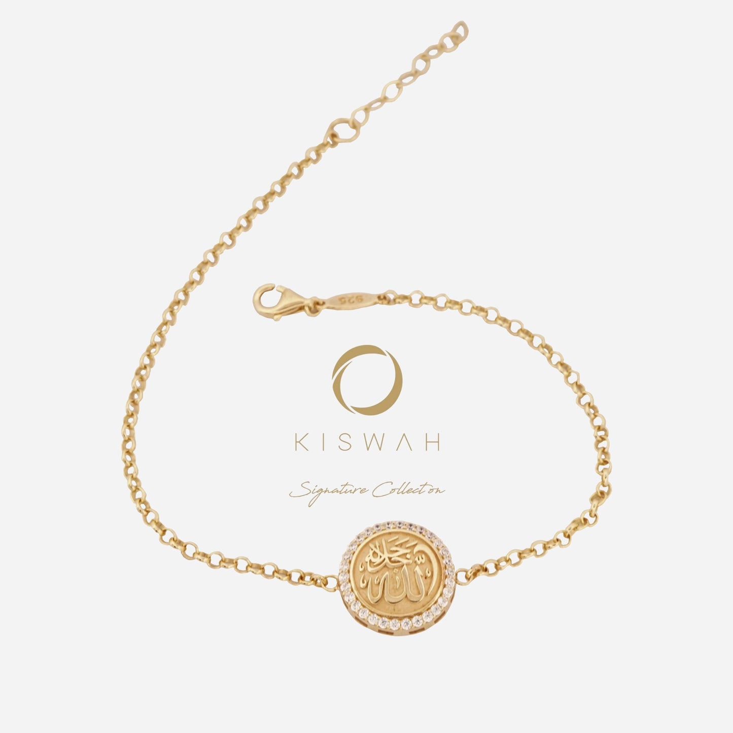 925 Sterling Silver Gold-Plated Zircon Kiswah Al-Kaabah Lafzatullah Bracelet