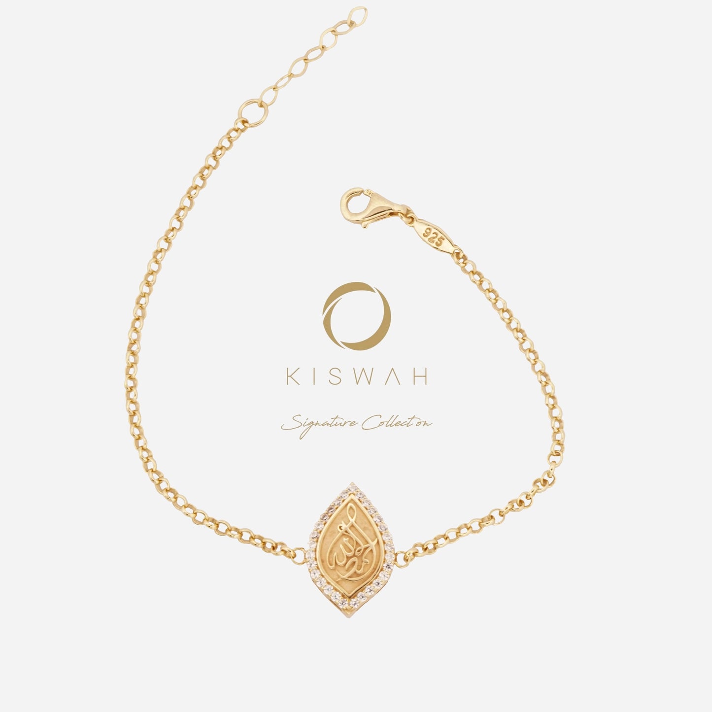 925 Sterling Silver Gold-Plated Zircon Kiswah Al-Kaabah Teardrop El-Hamd Bracelet
