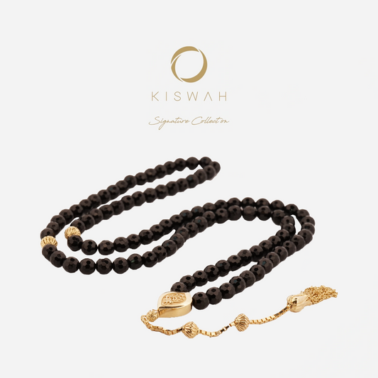 925 Sterling Silver Gold-Plated Kiswah Al-Kaabah Teardrop 99-Bead Prayer Beads