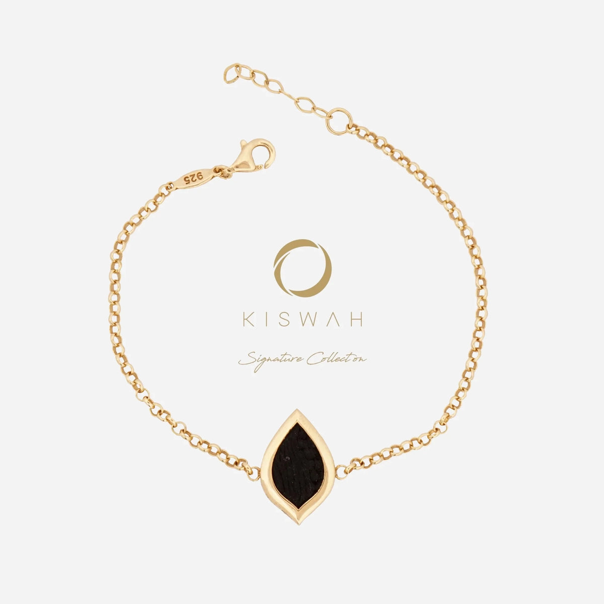 925 Sterling Silver Gold-Plated Zircon Kiswah Al-Kaabah Teardrop El-Hamd Bracelet
