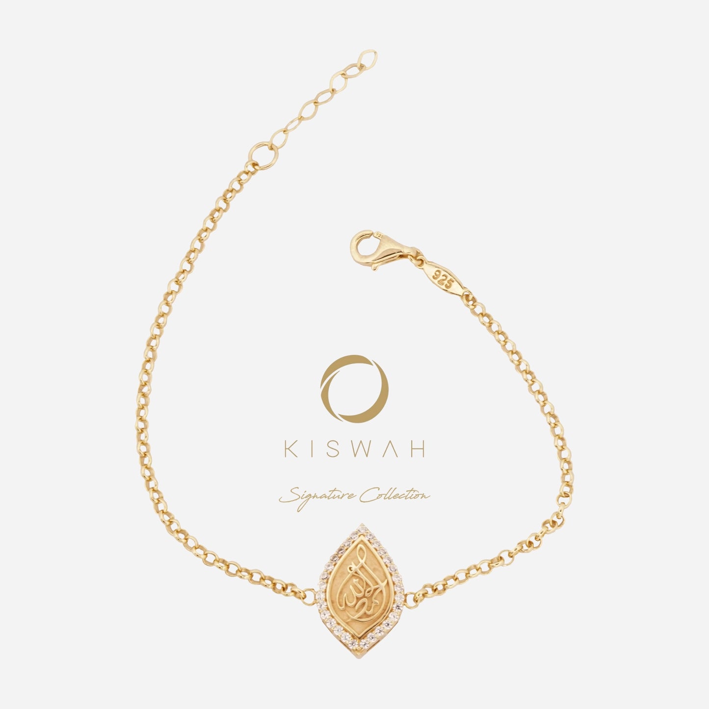 925 Sterling Silver Gold-Plated Zircon Kiswah Al-Kaabah Teardrop El-Hamd Bracelet