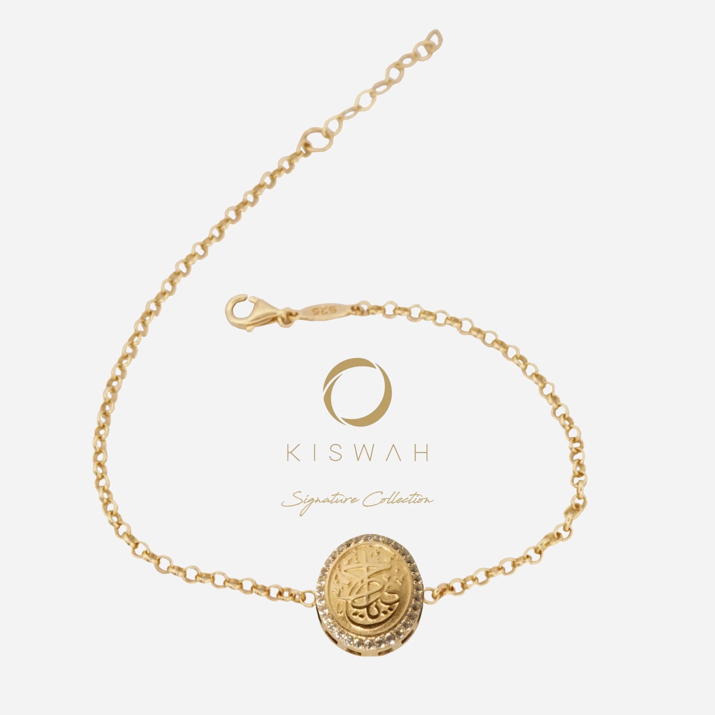 925 Sterling Silver Gold-Plated Zircon Kiswah Al-Kaabah Ya Hafiz Bracelet