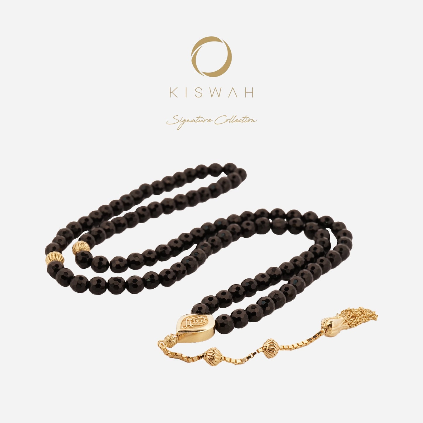 925 Sterling Silver Gold-Plated Kiswah Al-Kaabah Teardrop 99-Bead Prayer Beads