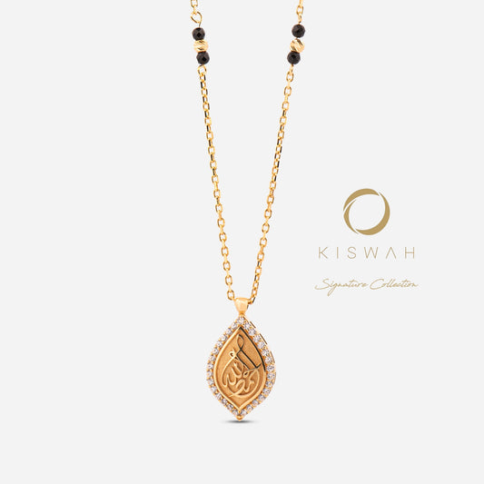 925 Sterling Silver Gold-Plated Zircon Kiswah Al-Kaabah Teardrop El-Hamd Necklace
