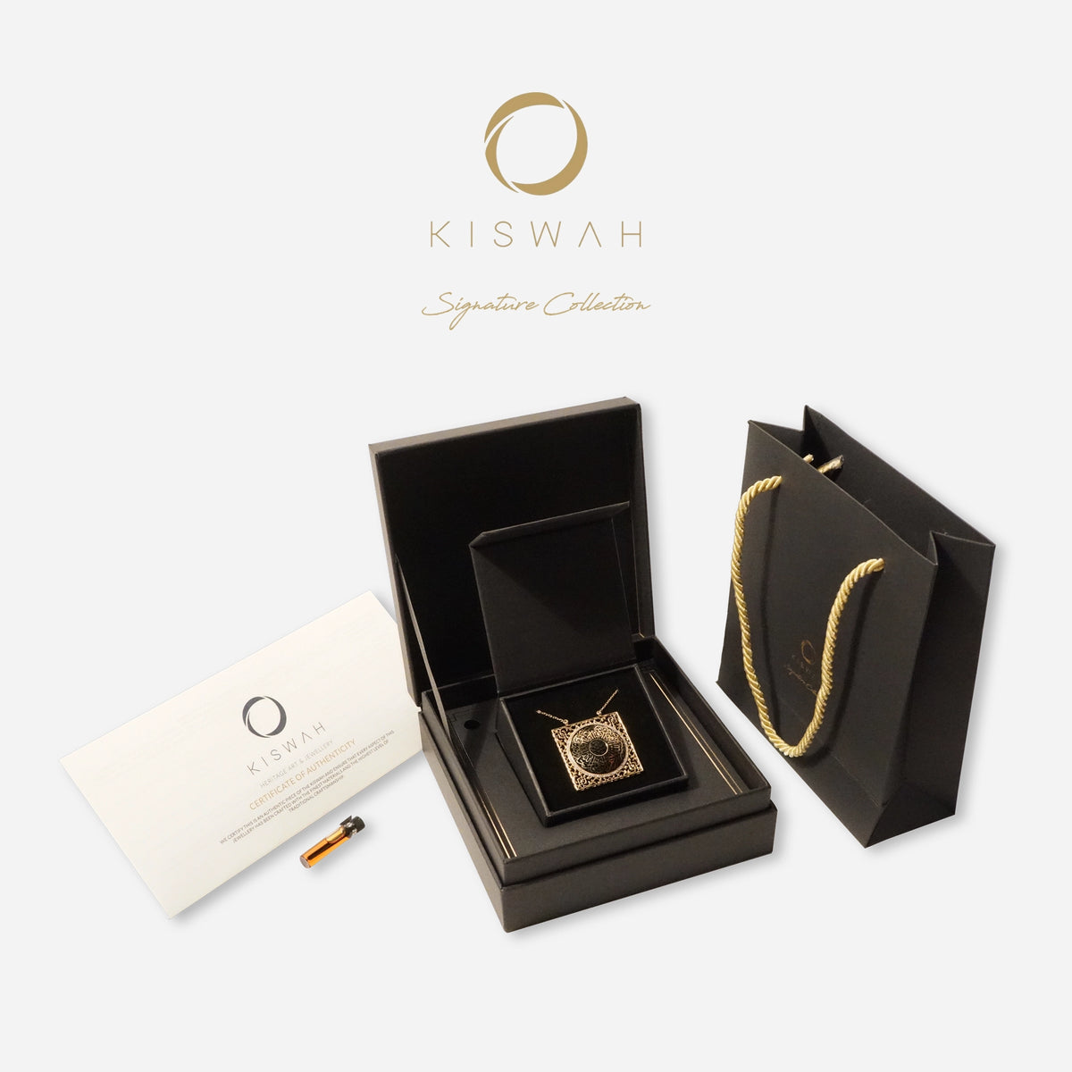 925 Sterling Silver Gold-Plated Kiswah Al-Kaabah Surah Al-Ikhlas Samadiyyah Square Necklace