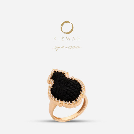 925 Sterling Silver Gold-Plated Zircon Kiswah Al-Kaabah Qandeel Ring