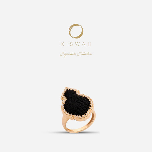 925 Sterling Silver Gold-Plated Zircon Kiswah Al-Kaabah Small Qandeel Ring